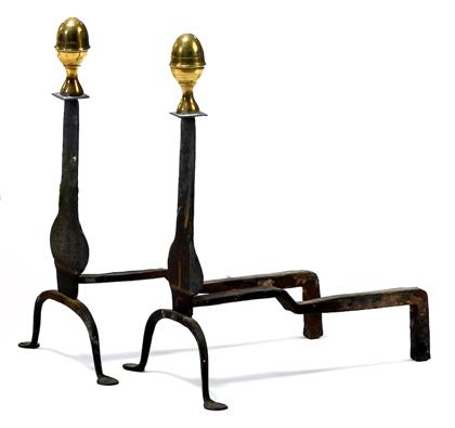 Appraisal: Pair of iron and brass andirons th th century