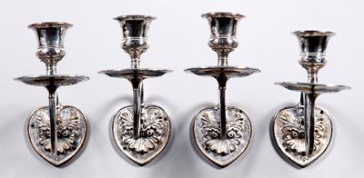 Appraisal: Four silver plated wall sconces candelabra arms mounted to cast