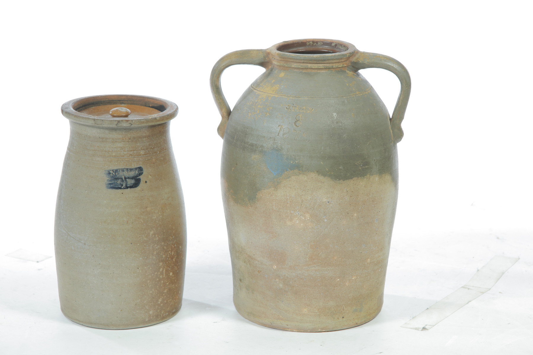 Appraisal: TUSCARAWAS COUNTY OHIO STONEWARE CHURN AND JAR Marked for N