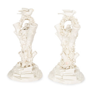 Appraisal: A Pair of Irish Belleek White Porcelain Bird's Nest Tree