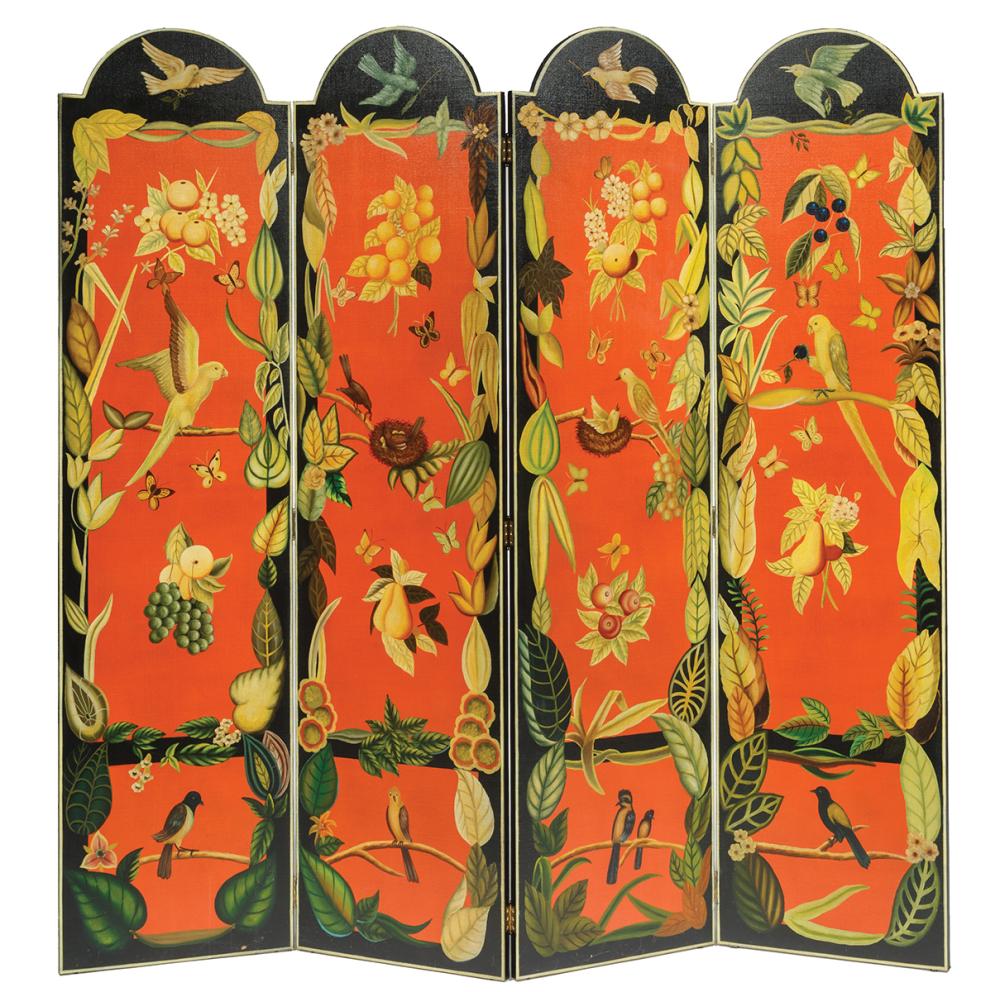 Appraisal: Maitland Smith Four-Panel Folding Screen arched panels decorated with foliage