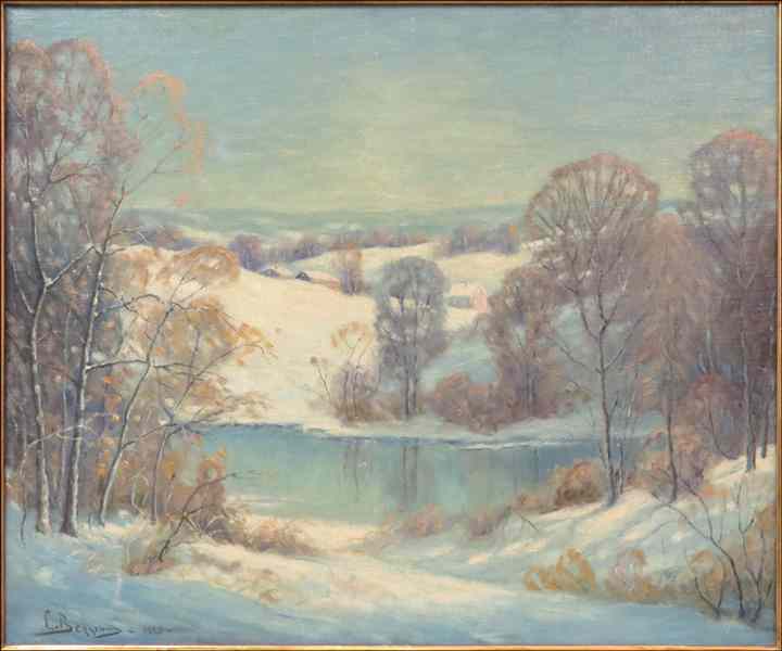 Appraisal: C BERGLUND TH CENTURY WINTER SCENE Oil on canvas Signed