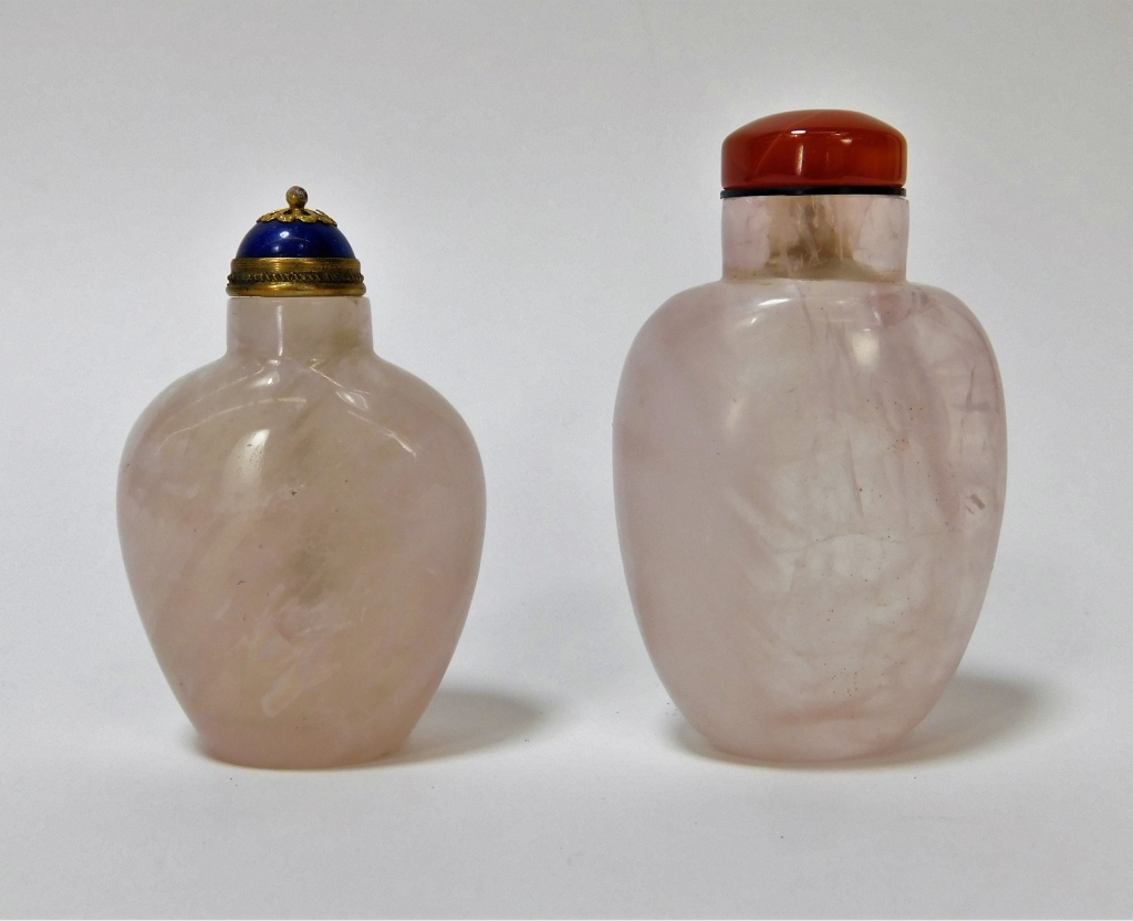 Appraisal: PC CHINESE ROSE QUARTZ HARDSTONE SNUFF BOTTLES China th CenturyIncludes