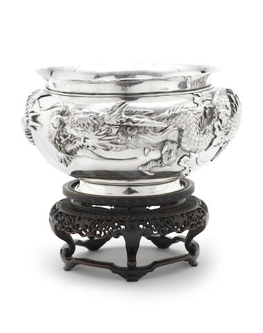 Appraisal: An impressive Japanese Meiji period silver rose bowl stamped to