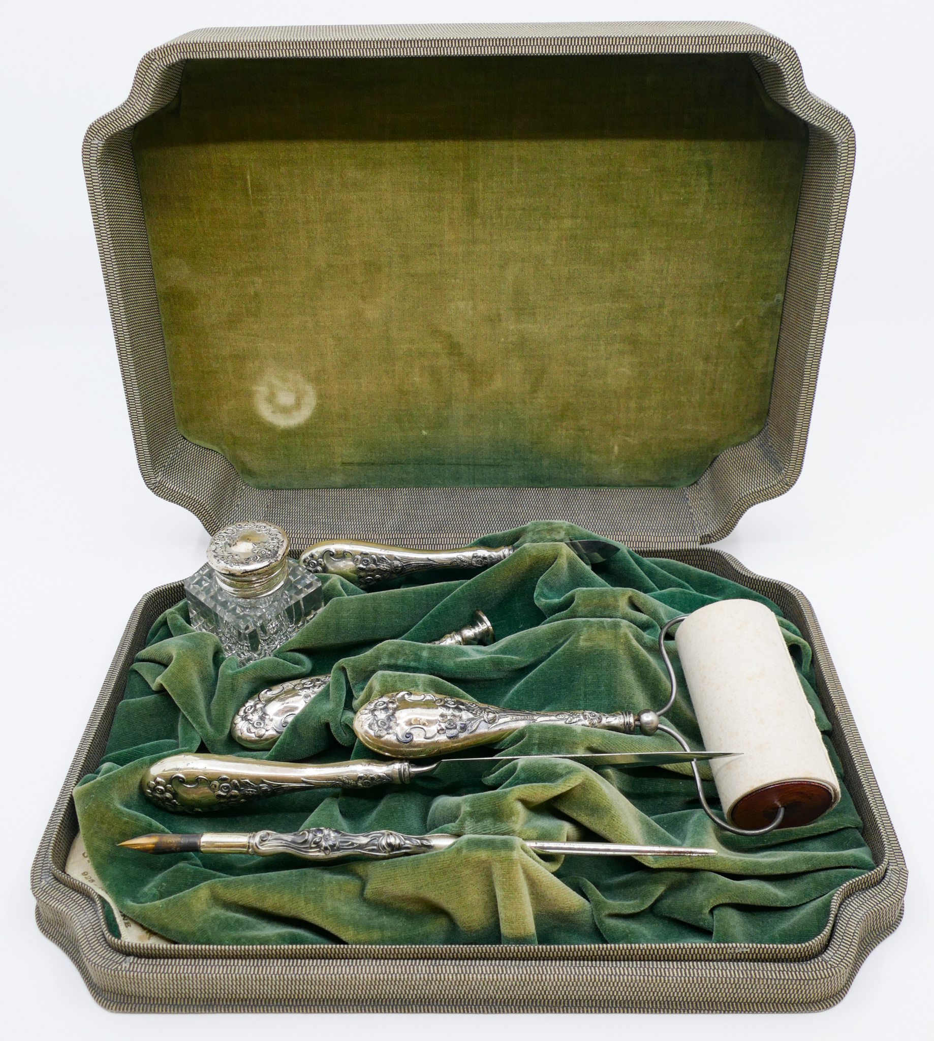 Appraisal: Antique Floral Sterling Desk Set in Velvet Case pc