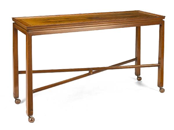 Appraisal: A walnut and inlaid rosewood sofa table circa on casters