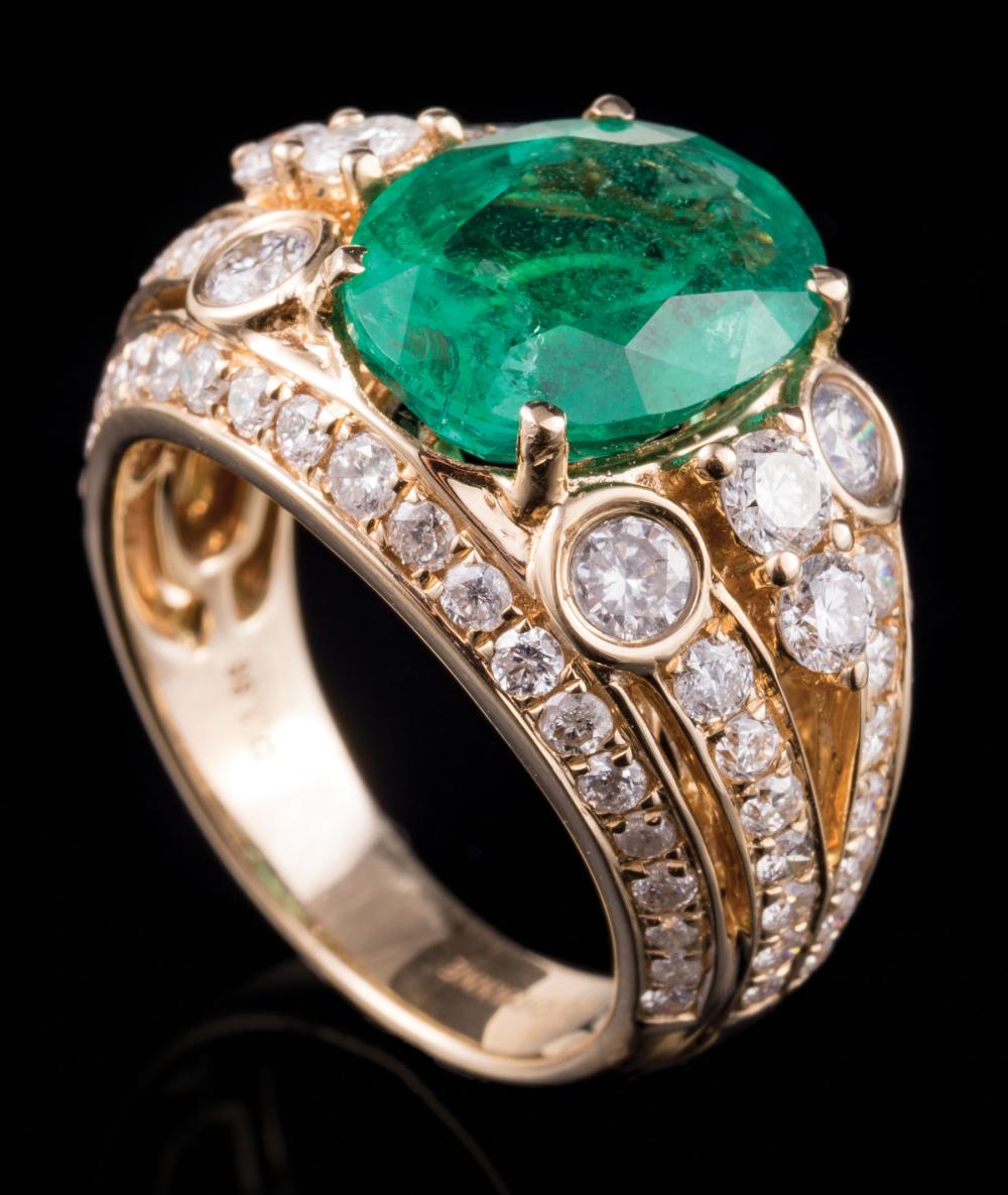 Appraisal: kt Yellow Gold Emerald and Diamond Ring center prong set