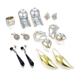 Appraisal: A Lot of Silver Earrings and Rings Comprising four pairs