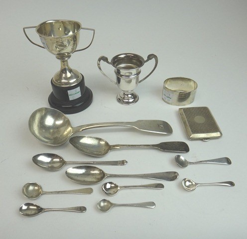 Appraisal: Silver comprising a Victorian fiddle pattern sauce ladle six condiment