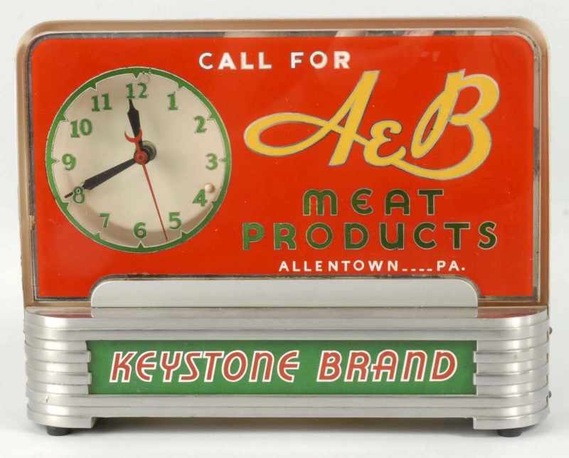 Appraisal: A B Meat Products Light-Up Clock Description Allentown PA Working