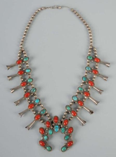 Appraisal: Native American Indian Squash Blossom Necklace Description Made with turquoise