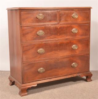 Appraisal: Pennsylvania Chippendale Walnut Chest of Drawers Two over three cock