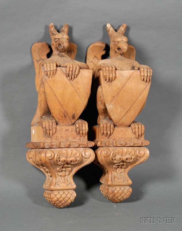 Appraisal: Pair of Continental Carved Wood Architectural Decorations late th century