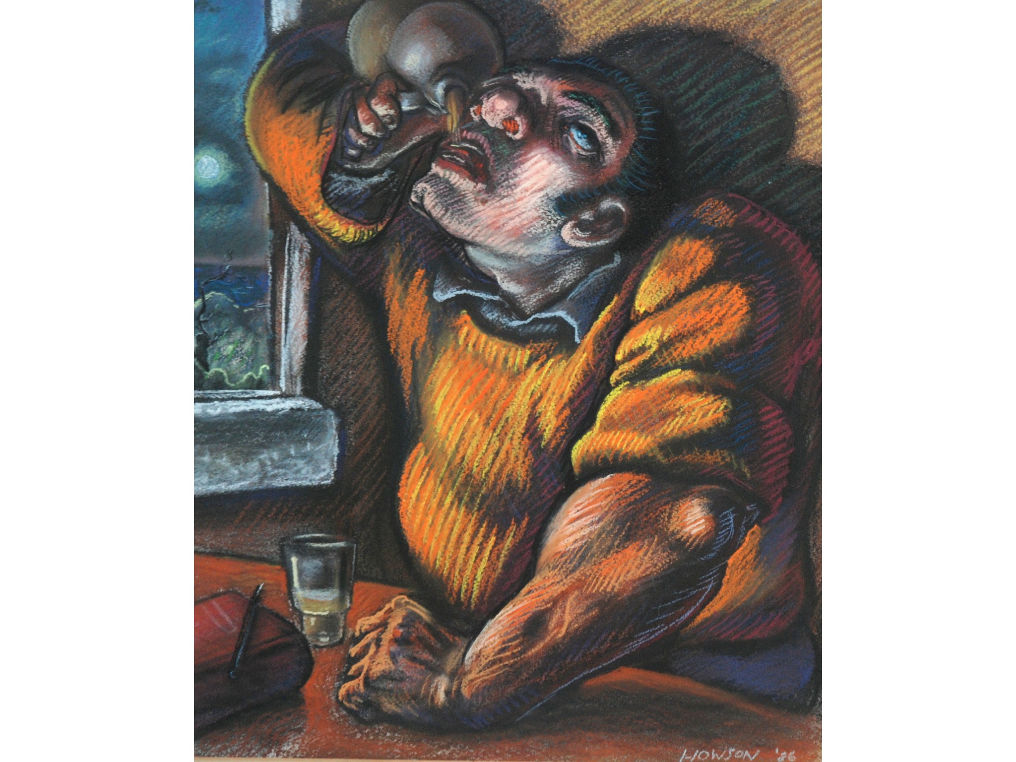 Appraisal: PETER HOWSON OBE Scottish b THE INEBRIATEPastel signed x cm