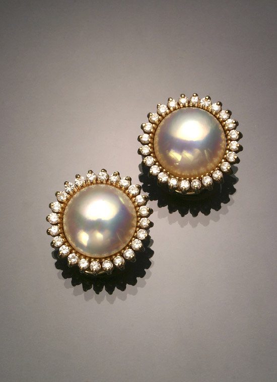 Appraisal: Pair of Tested -Karat Yellow-Gold Mab Pearl and Diamond Ear