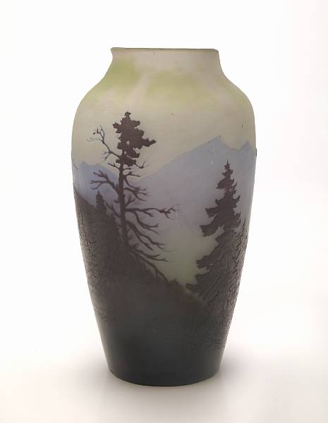 Appraisal: A Gall cameo glass scenic vase circa signed in cameo