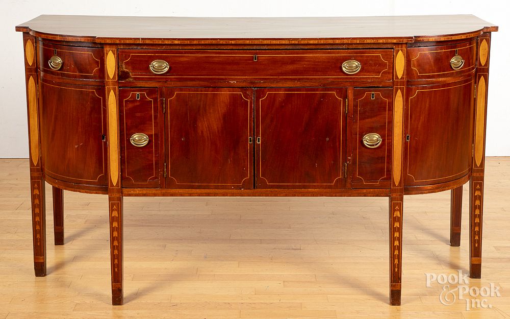 Appraisal: Federal style inlaid mahogany sideboard Federal style inlaid mahogany sideboard