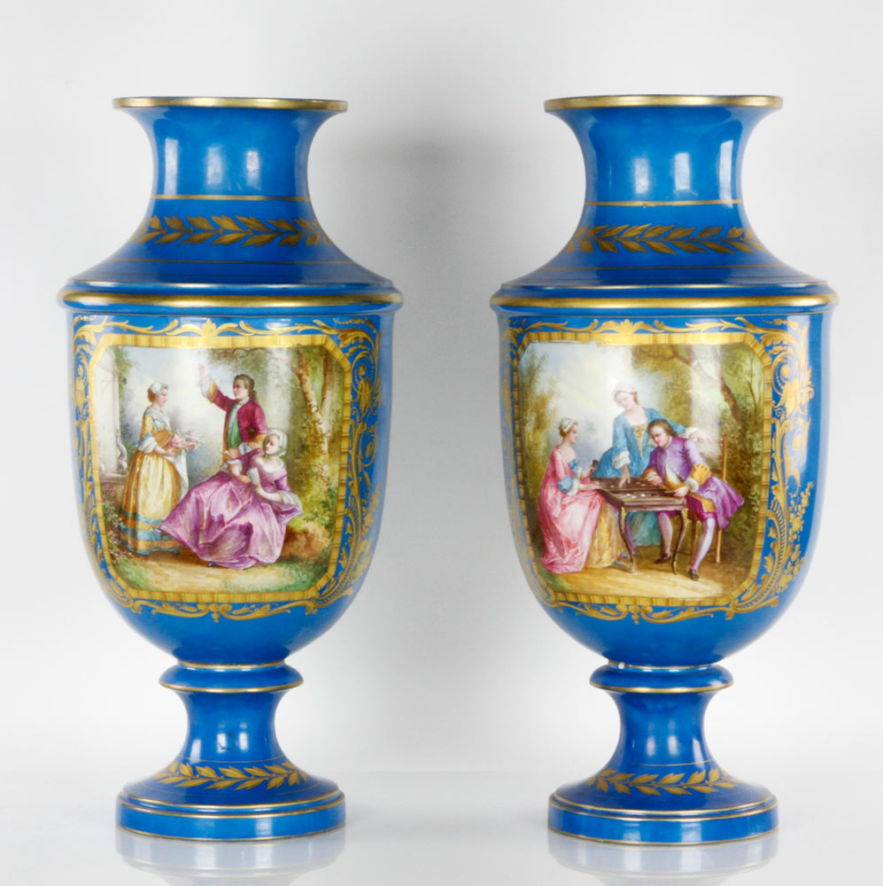 Appraisal: - th C Pair of Sevres Urns th century pair