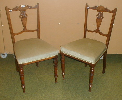 Appraisal: A pair of Edwardian rosewood marquetry bedroom chairs