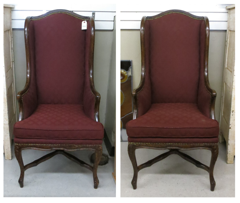 Appraisal: A PAIR OF LOUIS XV STYLE WINGBACK ARMCHAIRS unmarked late