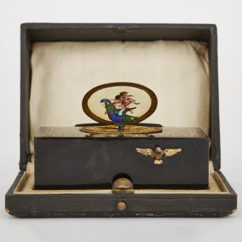 Appraisal: Swiss Automaton Tortoiseshell and Enamel Singing Bird Music Box th