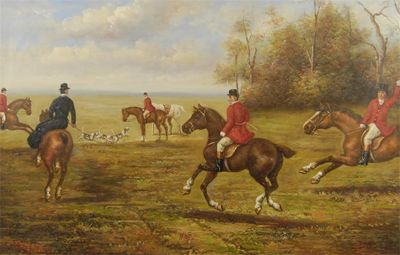 Appraisal: English School early th century hunting scene oil on canvas