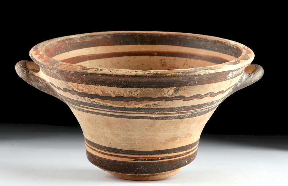 Appraisal: Mycenaean Pottery Kalathos w Striated Design Originally Listed At Ancient