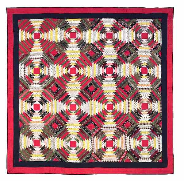 Appraisal: Vibrant Pennsylvania pieced log cabin pineapple quilt late th c