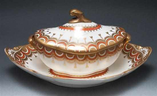 Appraisal: English gilt and transfer decorated china sauceboat with underplate Spode