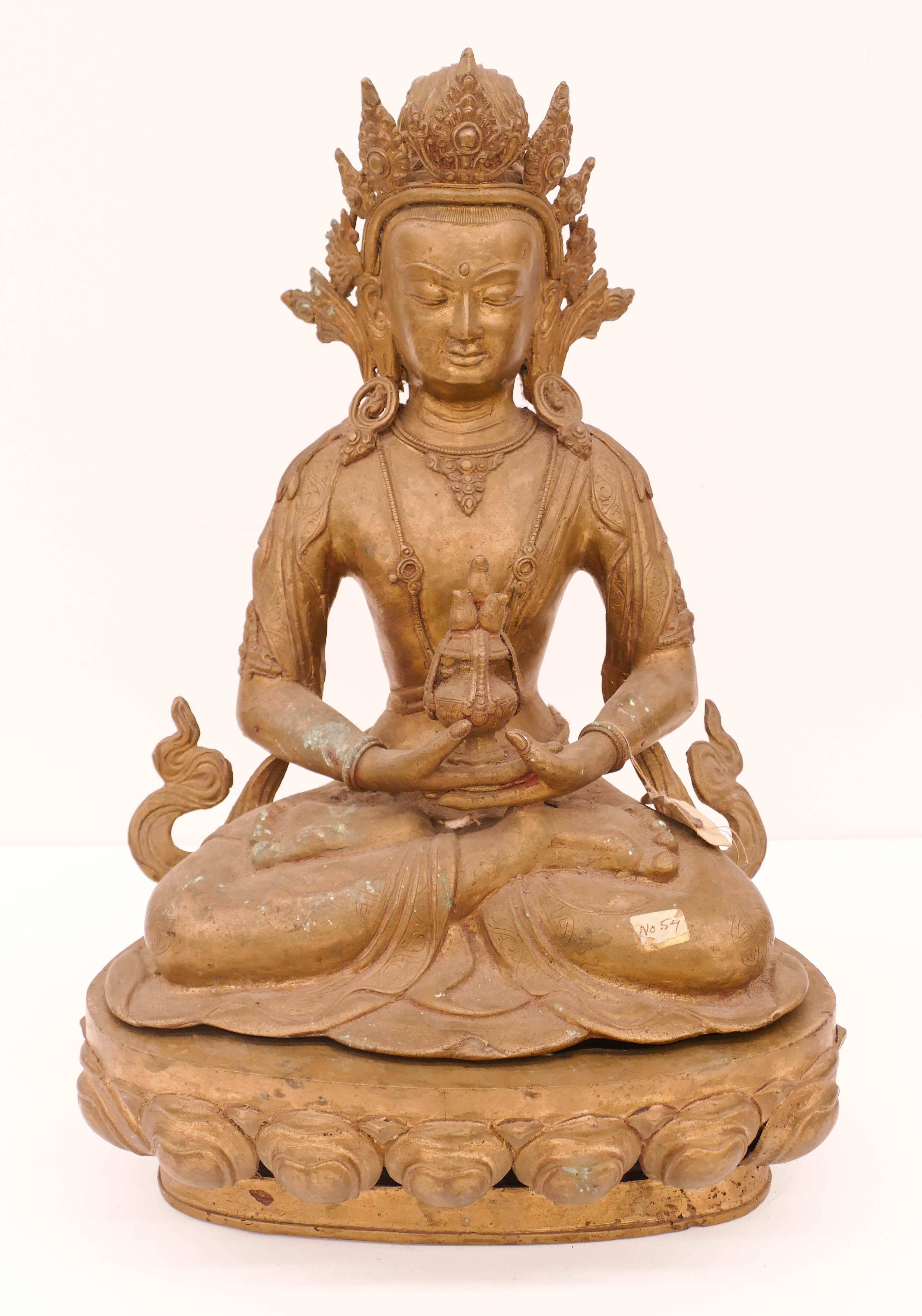 Appraisal: Old Tibetan Seated Amitayus Bronze Buddha ''x '' A two