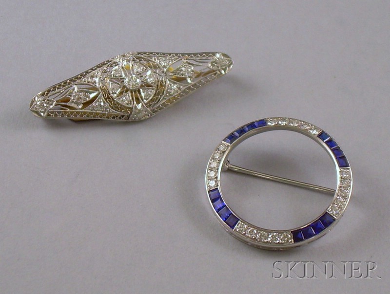 Appraisal: Two Art Deco Gem-set Brooches one kt white gold and