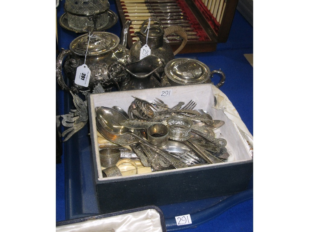 Appraisal: Tray lot of EP - tea service loose cutlery etc