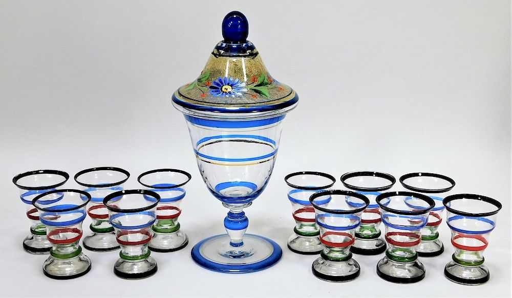 Appraisal: PC Attr Pfohl Enamel Bohemian Art Glass Bohemia th Century