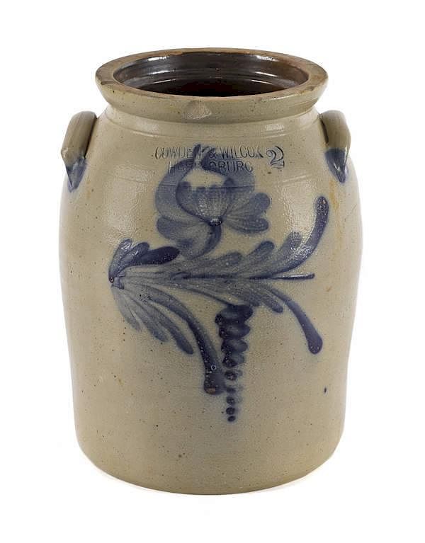 Appraisal: Pennsylvania two-gallon stoneware crock th c impressed Cowden Wilcox Harrisburg