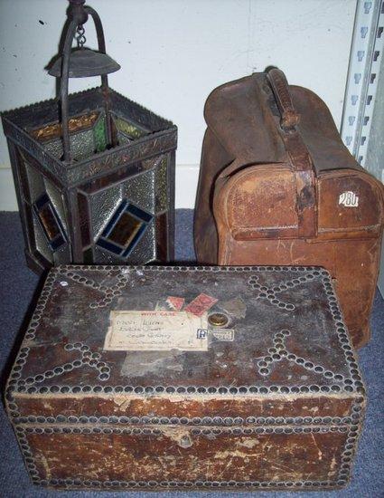 Appraisal: A Georgian studded leather box a Gladstone bag and a