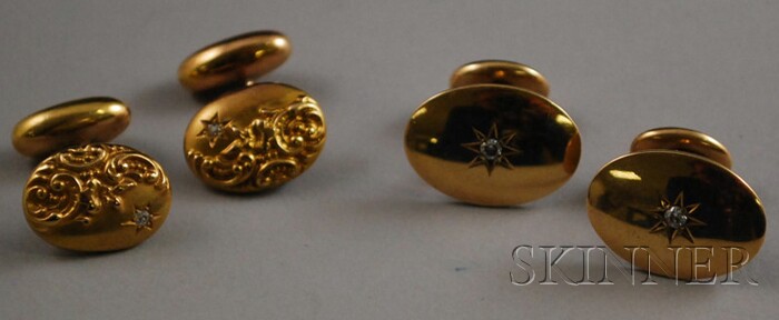 Appraisal: Two Pairs of kt Gold and Diamond Cuff Links one