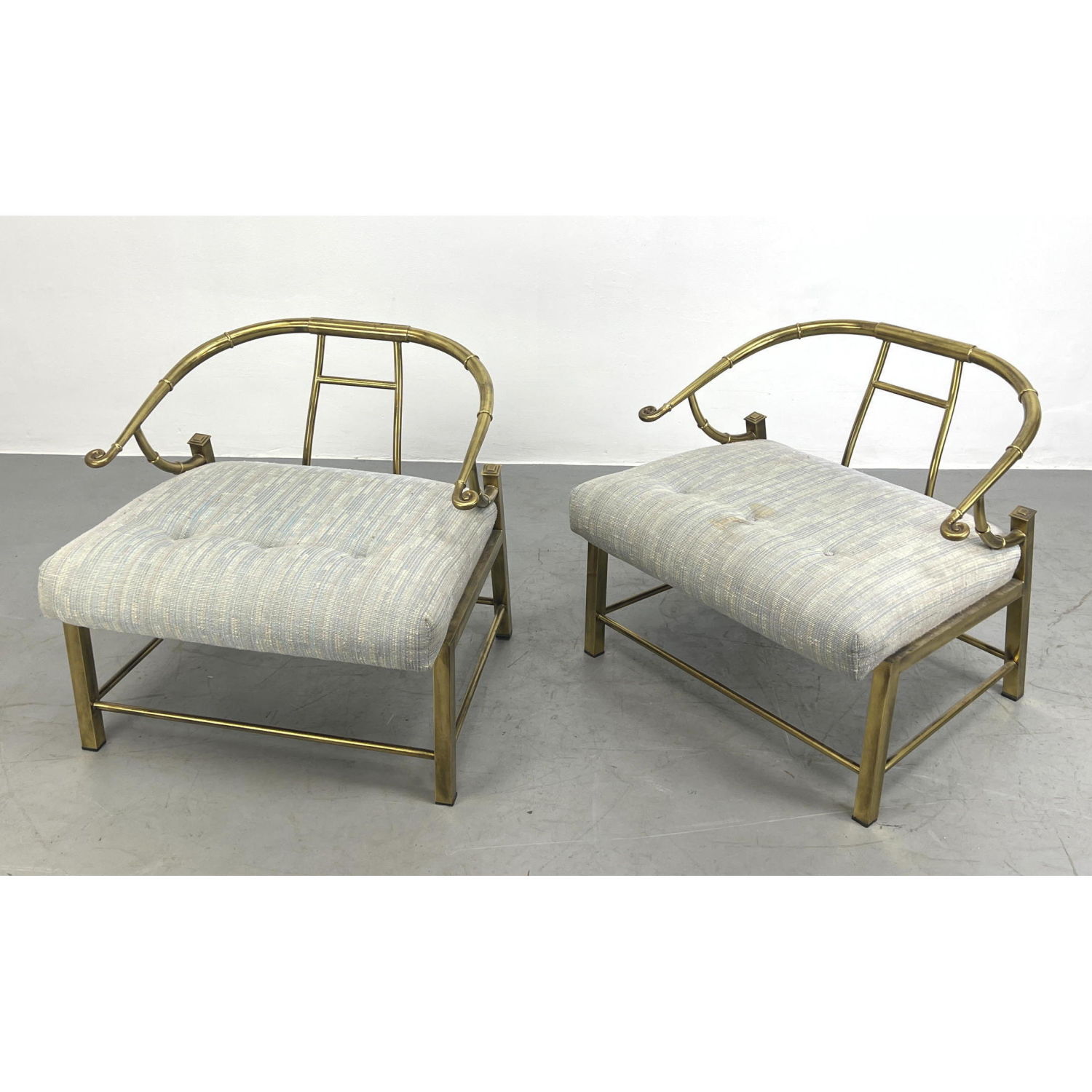 Appraisal: Pair MASTERCRAFT Brass Asian style Lounge Chairs Square tube frame