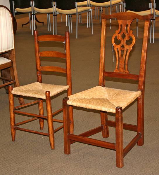 Appraisal: A pair of American mixed wood ladder back chairs together