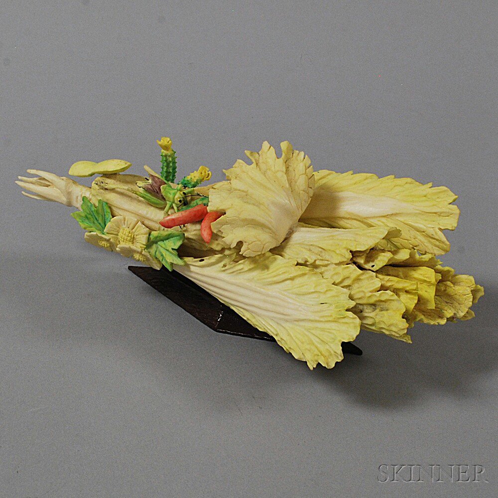 Appraisal: Japanese Painted Carving on Stand th century depicting a grasshopper