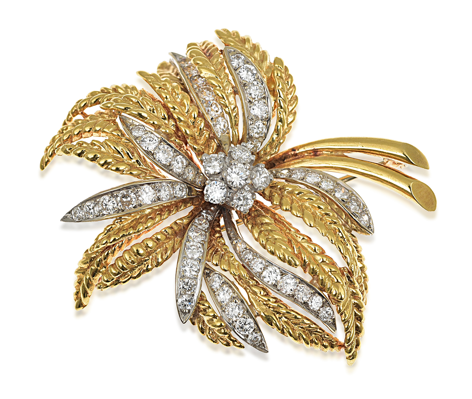 Appraisal: A COCKTAIL GOLD AND DIAMOND EN TREMBLANT BROOCH Centrally set