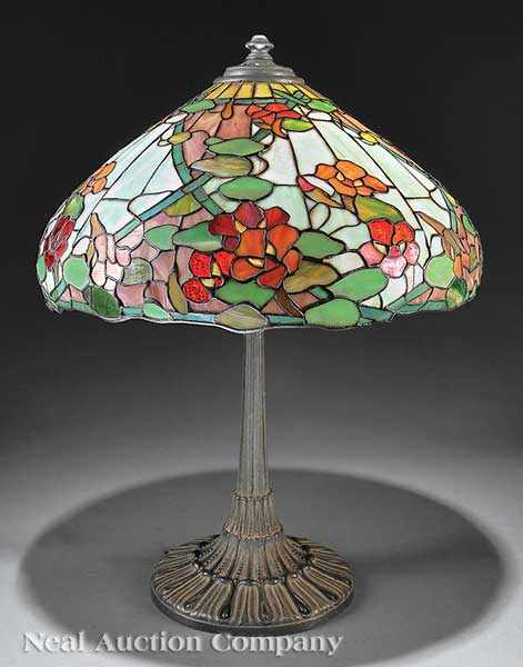 Appraisal: An American Leaded Slag Glass and Bronze Table Lamp c