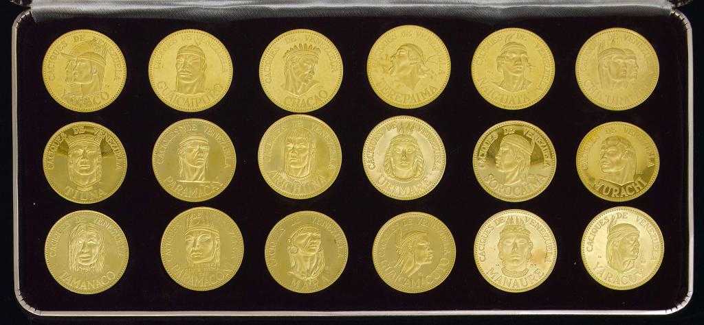 Appraisal: CACIQUES OF VENEZUELA A SET OF EIGHTEEN GOLD MEDALLIONS mm