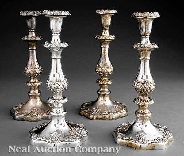 Appraisal: A Set of Four Antique English Silverplate Candlesticks each with