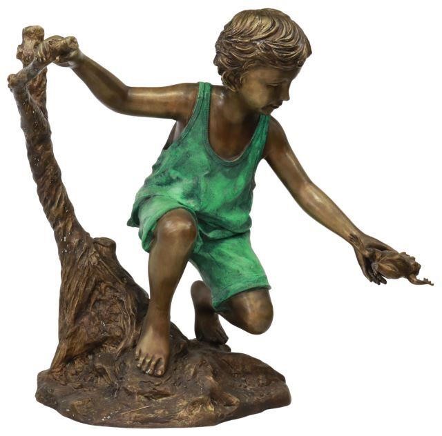 Appraisal: Life-size patinated bronze garden sculpture Catch and Release young boy