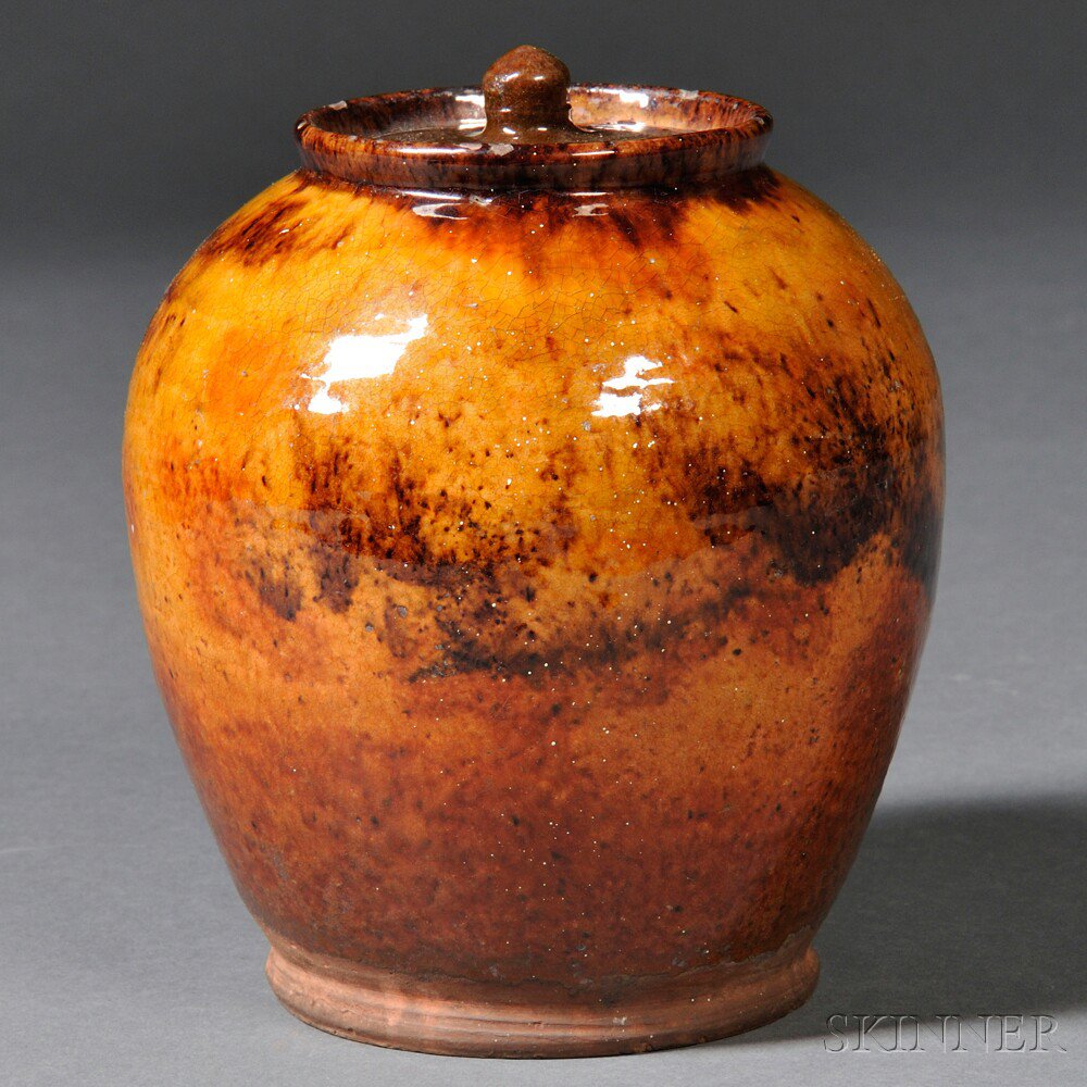 Appraisal: Redware Covered Jar New England early th century ovoid vessel