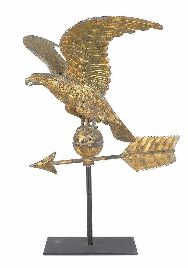 Appraisal: Copper spread wing eagle weathervane th c standing on a