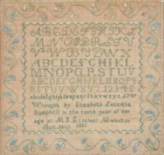 Appraisal: AMERICAN SCHOOLGIRL NEEDLEWORK SAMPLER worked by Elizabeth Letticia Campbell years