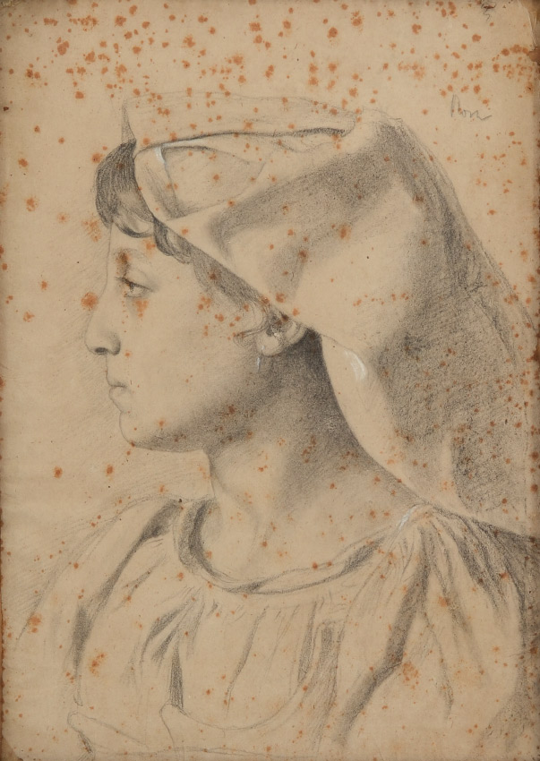 Appraisal: EARLY PENCIL DRAWING JEUNE ROMAINE Portrait of a young woman