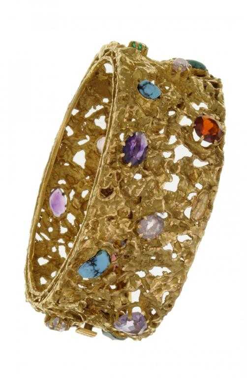 Appraisal: A PORTUGUESE MULTI GEM SET GOLD BRACELET of rough cast