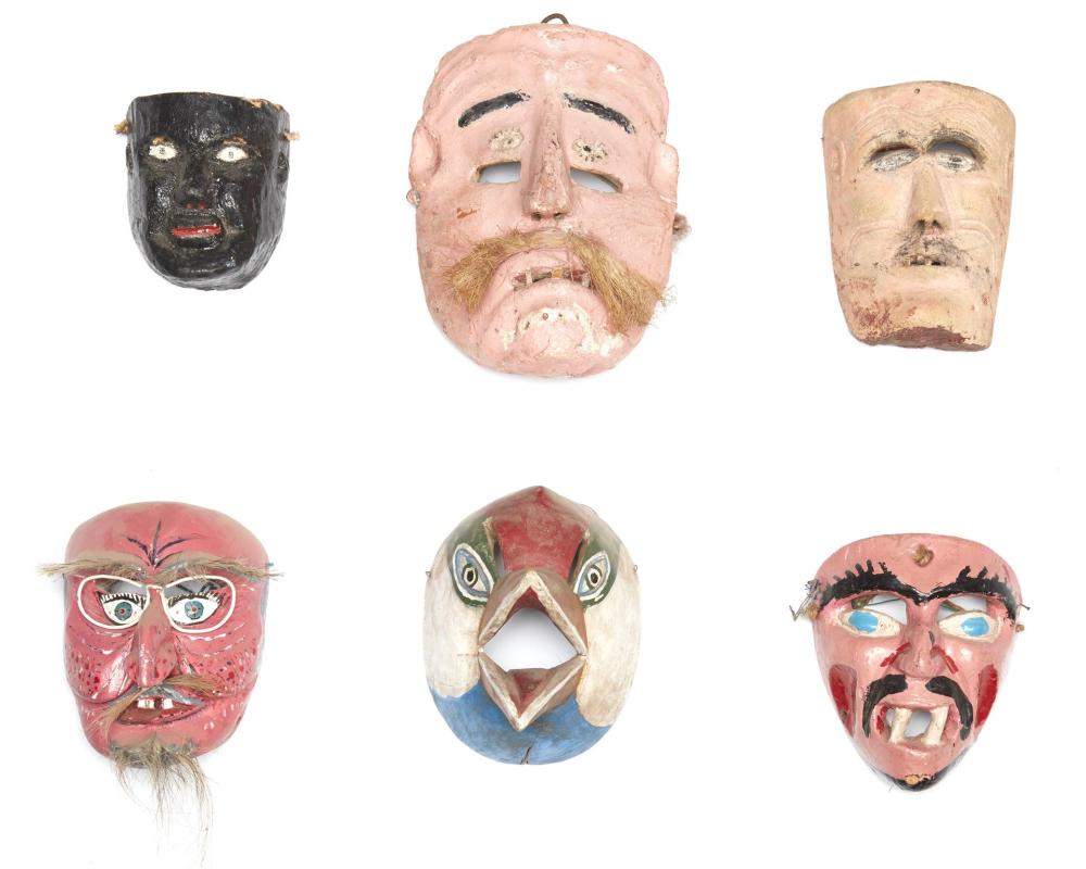 Appraisal: Six Mexican festival masks th Century Mexico Comprising six polychromed